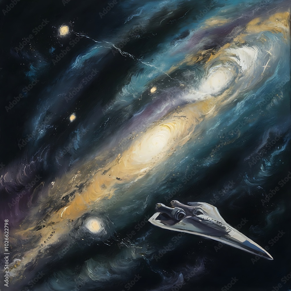 Fototapeta premium The picture painted with oil paints. the dream of space, fantasies about space, a continuous area or expanse that is free, available, or unoccupied.