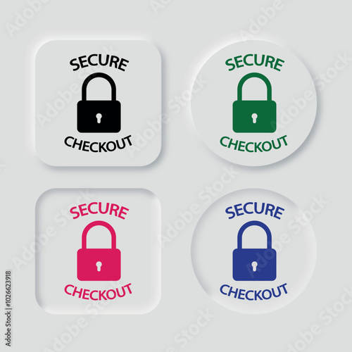 Secure checkout icon realistic neumorphism button ui elements.