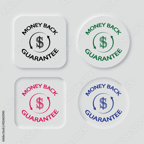 Money back icon realistic neumorphism button ui elements.