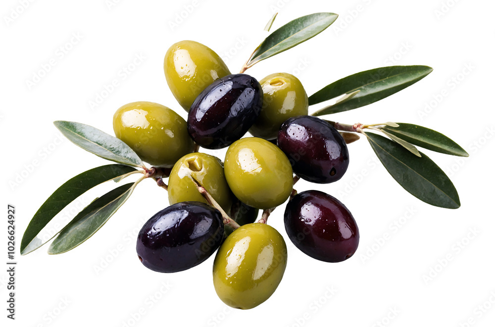 green and black olives with leaves cut out isolated green and black olives with leaves cut out isolated