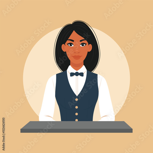Young woman waiter avatar flat design illustration