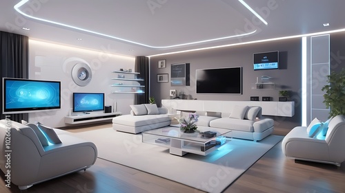 Modern Living Room with LED Strip Lighting