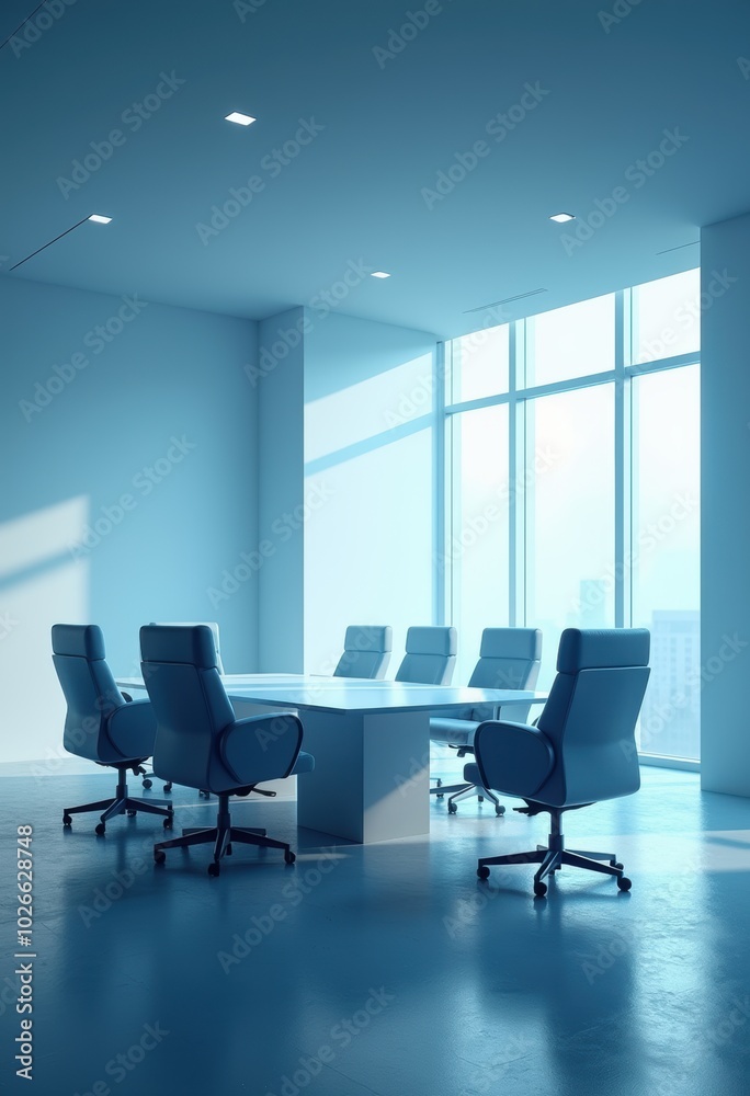 Modern conference room with sleek design, featuring a large table and ergonomic chairs, ideal for meetings, presentations, and collaborative work. Modern conference room with sleek design, featuring a large table and ergonomic chairs, ideal for meetings, presentations, and collaborative work.