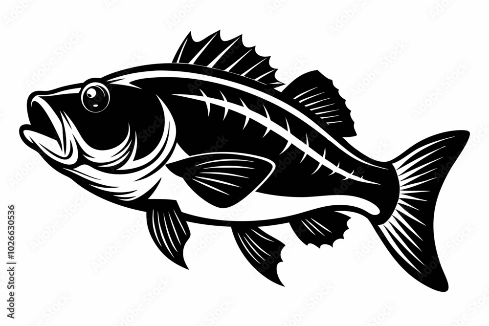 Bass Fish Silhouette, Largemouth Bass Fish Silhouette Vector Illustration Bass Fish Silhouette, Largemouth Bass Fish Silhouette Vector Illustration