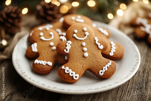 Christmas gingerbread man cookie on wooden background