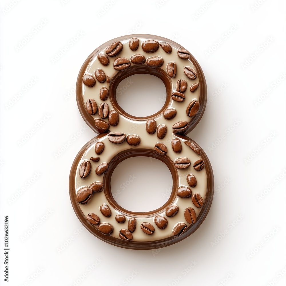 3D number 8 with coffee texture realistic modern design, soft lighting, white background 3D number 8 with coffee texture realistic modern design, soft lighting, white background