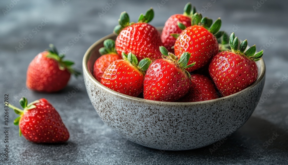 Fresh and juicy strawberries in a bowl ready to enjoy on a rustic table Fresh and juicy strawberries in a bowl ready to enjoy on a rustic table