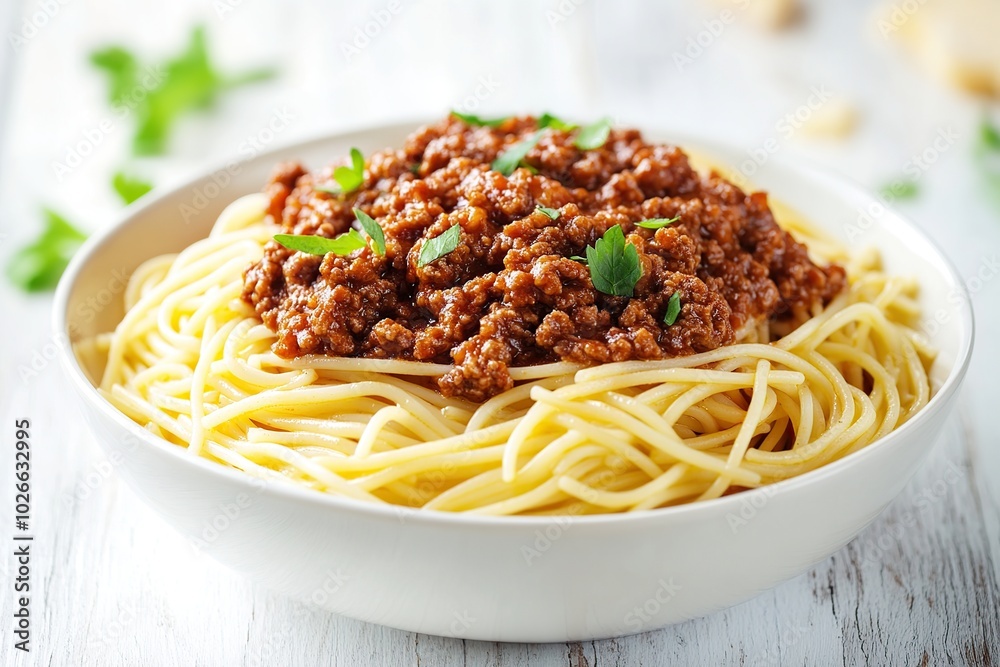 Spaghetti bolognese with ground beef in plate Spaghetti bolognese with ground beef in plate
