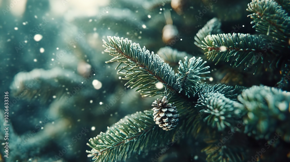 A Christmas tree with rich green foliage, adorned with frosty white and silver decorations A Christmas tree with rich green foliage, adorned with frosty white and silver decorations