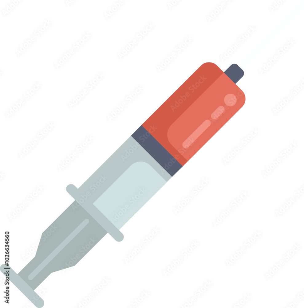 Medical syringe is filled with red liquid, prepared for an injection