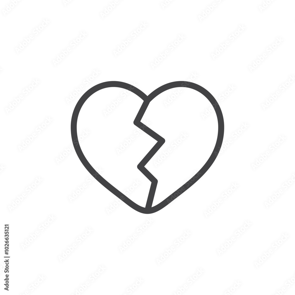 Heart broken icon Thin outline art symbol Heart broken icon Thin outline art symbol
