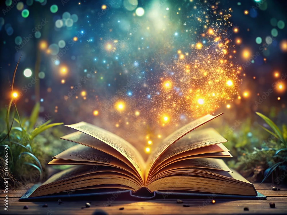 Enchanted Open Magical Book with Bokeh Effect for Fantasy Lovers and Dreamers Enchanted Open Magical Book with Bokeh Effect for Fantasy Lovers and Dreamers