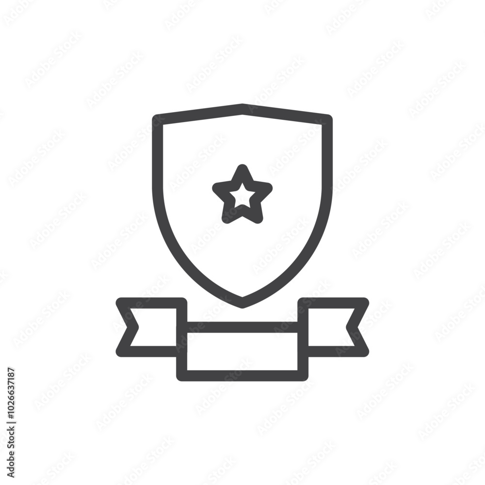 Shield star banner Thin outline art symbol Shield star banner Thin outline art symbol
