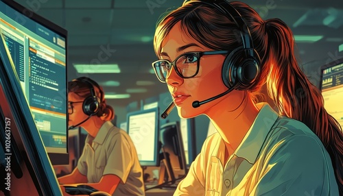 Call center employees preparing for a busy workday at their desks