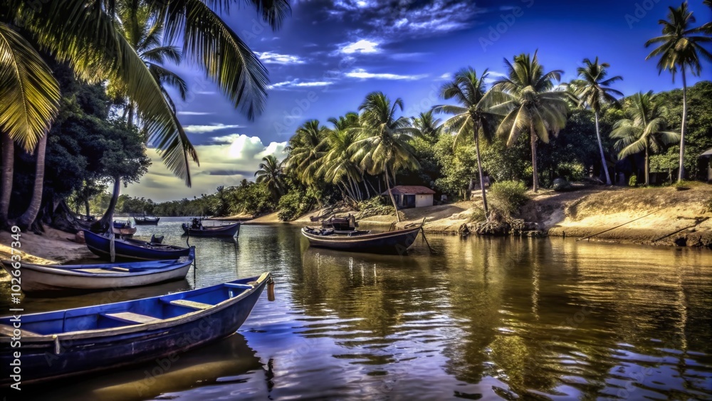 Obraz premium Enchanting Ilha do Amor Island in Alter do Chão: A Vintage Paradise of Natural Beauty and Tranquility