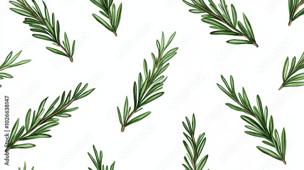 Seamless pattern of rosemary and thyme sprigs on a soft white background, ideal for a fresh, herbaceous plant theme Seamless pattern of rosemary and thyme sprigs on a soft white background, ideal for a fresh, herbaceous plant theme