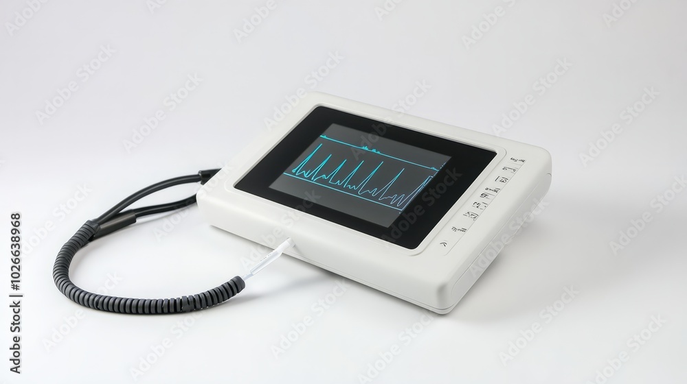 Portable ECG monitor with digital display, white background Portable ECG monitor with digital display, white background