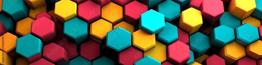 Obraz premium Dynamic hexagons pulse with color, creating a bold space for text