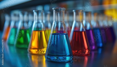 Exploring chemical spectra through vibrant solutions in laboratory glassware