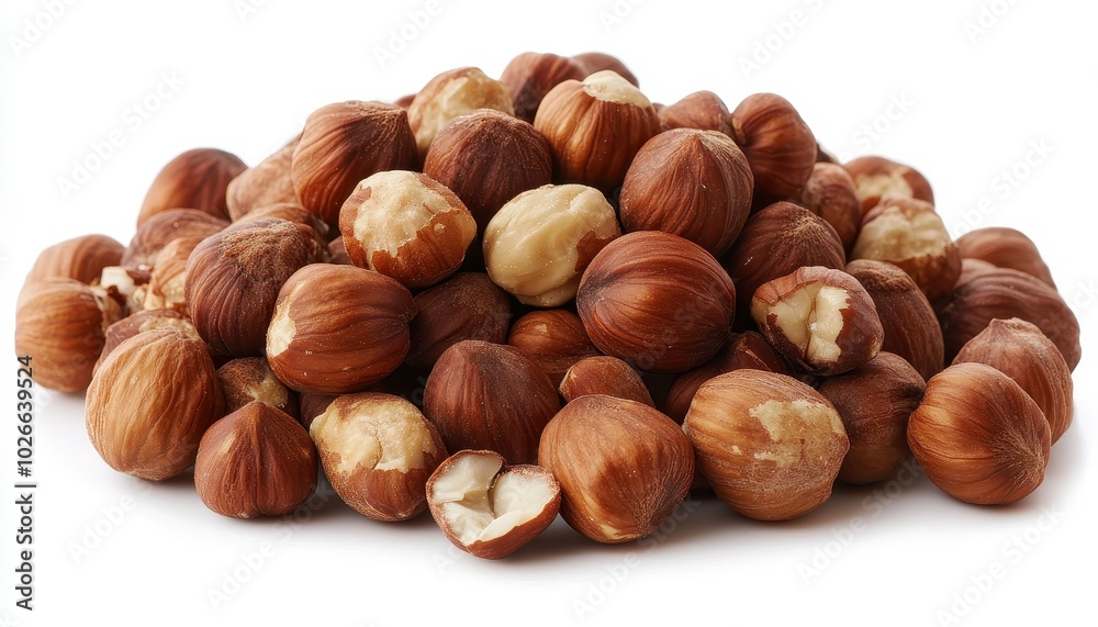 Raw hazelnuts piled together showcasing their nutty flavor and crunchy texture Raw hazelnuts piled together showcasing their nutty flavor and crunchy texture