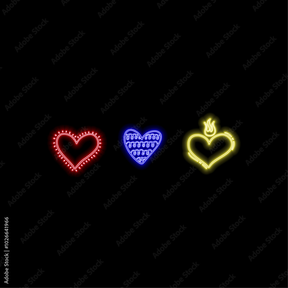 Pixel heart in digital futuristic style. Silhouettes of hearts in halftone and mosaic - elements for design. Vector illustration with light effect Pixel heart in digital futuristic style. Silhouettes of hearts in halftone and mosaic - elements for design. Vector illustration with light effect
