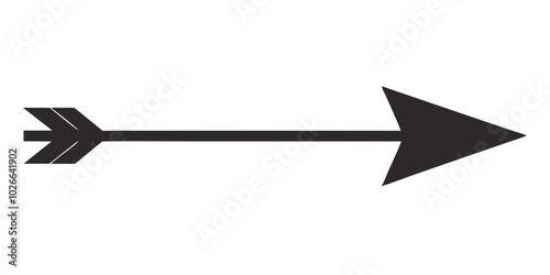 a simple black arrow pointing to the right. It has a triangular arrowhead on the right end and fletching on the left end, resembling a traditional arrow used with a bow.