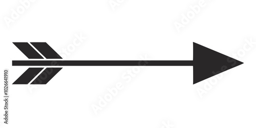 a simple black arrow pointing to the right. It has a triangular arrowhead on the right side and two fletchings (feather-like shapes) on the left side.