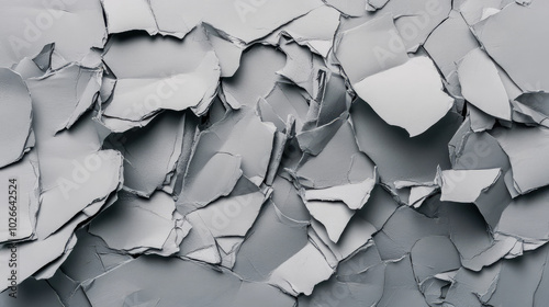 This image features an array of light gray paper pieces lined up to form abstract layers, providing a serene and minimalist artistic vision with subtle textures. photo