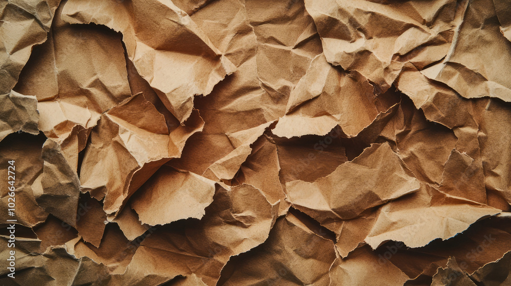 Crumpled brown paper pieces arranged to create a textured and tactile surface, offering a rustic and natural look suited for backgrounds or earthy designs. Crumpled brown paper pieces arranged to create a textured and tactile surface, offering a rustic and natural look suited for backgrounds or earthy designs.