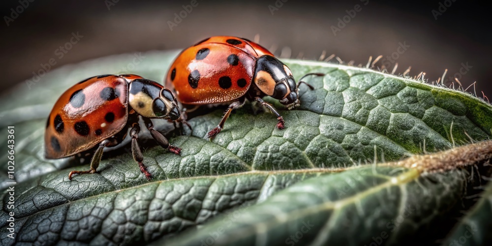 Extreme Macro Close-Up of Ladybugs on Leaf - Nature Photography