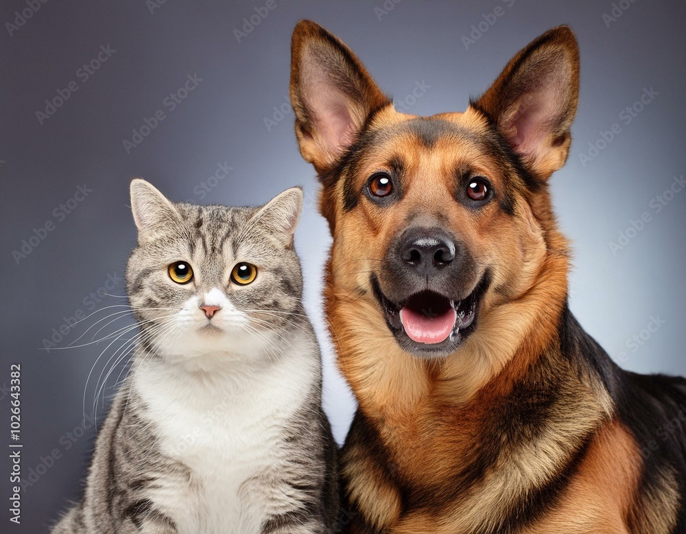 Portrait of Happy dog and cat that looking at the camera together isolated Portrait of Happy dog and cat that looking at the camera together isolated