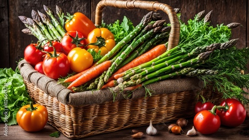 A basket filled with fresh vegetables, showcasing vibrant colors and healthy options.