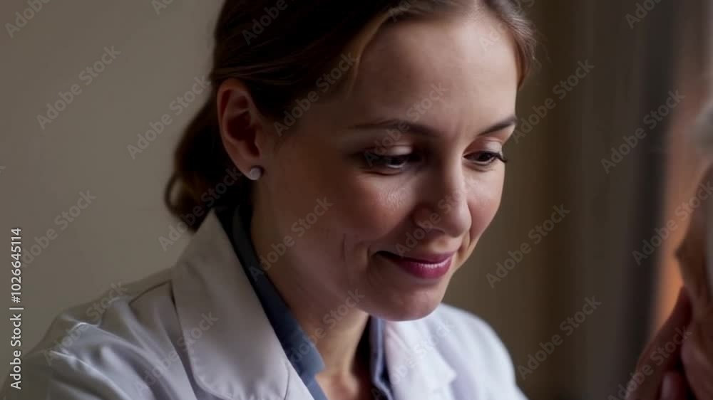 caring interaction between doctor and elderly patient or healthcare professional with elderly patient in modern setting