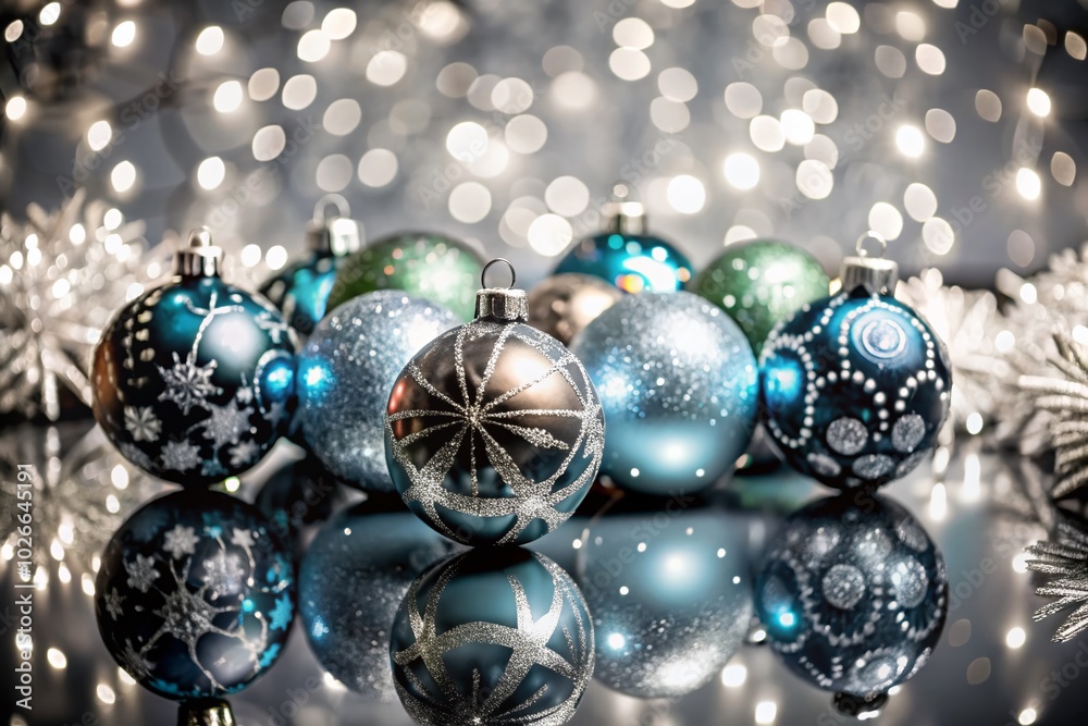 Festive Double Exposure of Christmas Balls on Blue Background for Holiday Cheer Festive Double Exposure of Christmas Balls on Blue Background for Holiday Cheer