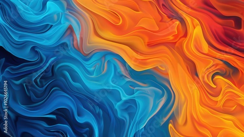 Dynamic blaze of swirling blue and orange flames, creating an intense and colorful backdrop, ideal for evoking energy and passion in various artistic expressions.