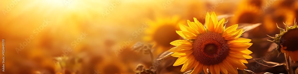 A warm, golden field of sunflowers with space for text A warm, golden field of sunflowers with space for text