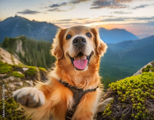 Portrait of Happy golden retriever puppy dog that looking at the camera