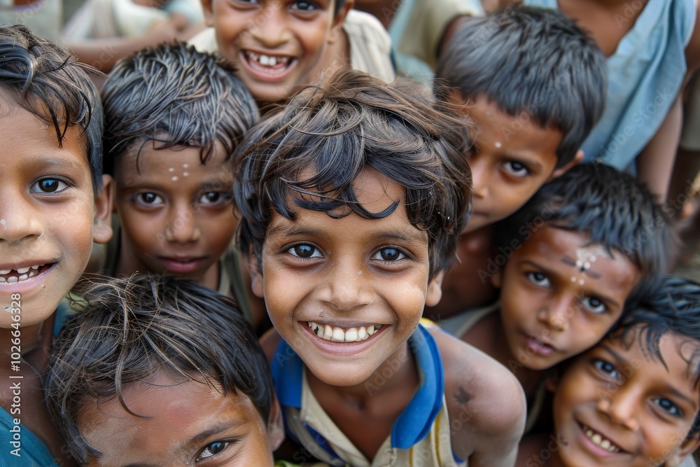 Group of indian children smiling at the camera. Selective focus. Group of indian children smiling at the camera. Selective focus.