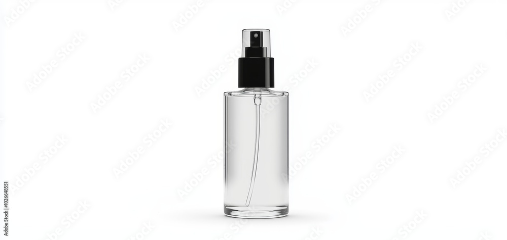 Sleek facial mist bottle with a translucent body, the spray nozzle positioned upward, floating against white Sleek facial mist bottle with a translucent body, the spray nozzle positioned upward, floating against white