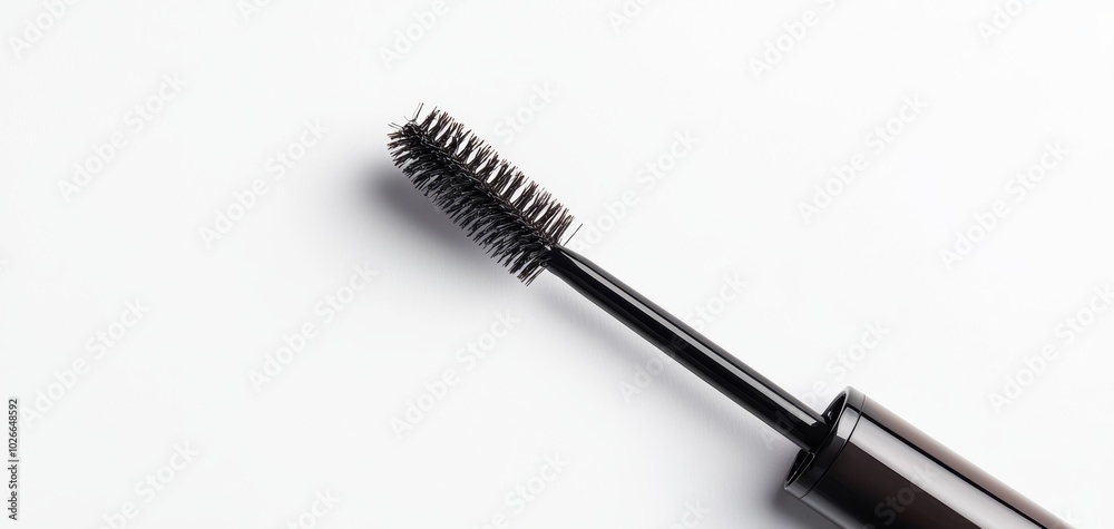 Brow gel tube with a brush applicator, the brush slightly pulled out, revealing the product, against a clean white backdrop Brow gel tube with a brush applicator, the brush slightly pulled out, revealing the product, against a clean white backdrop