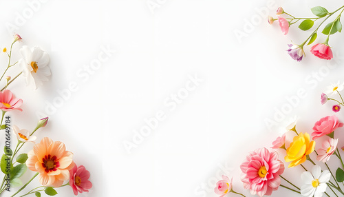 Corner borders of variety of artificial flowers for springtime or love concepts isolated with white highlights, png