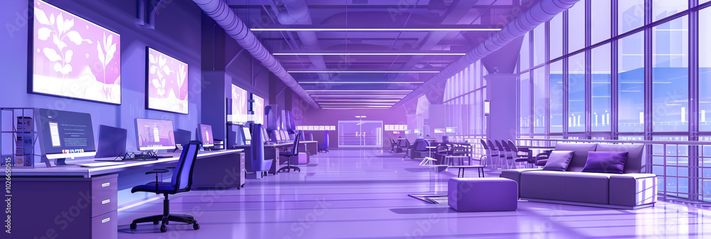 Purple Profound: A rich purple hue creates an elegant backdrop for a higher education setting, showcasing state-of-the-art technology and comfortable study spaces. Purple Profound: A rich purple hue creates an elegant backdrop for a higher education setting, showcasing state-of-the-art technology and comfortable study spaces.