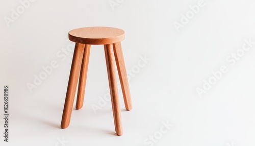 Unique wooden stool with angled legs and a round seat, centered against a clean white background