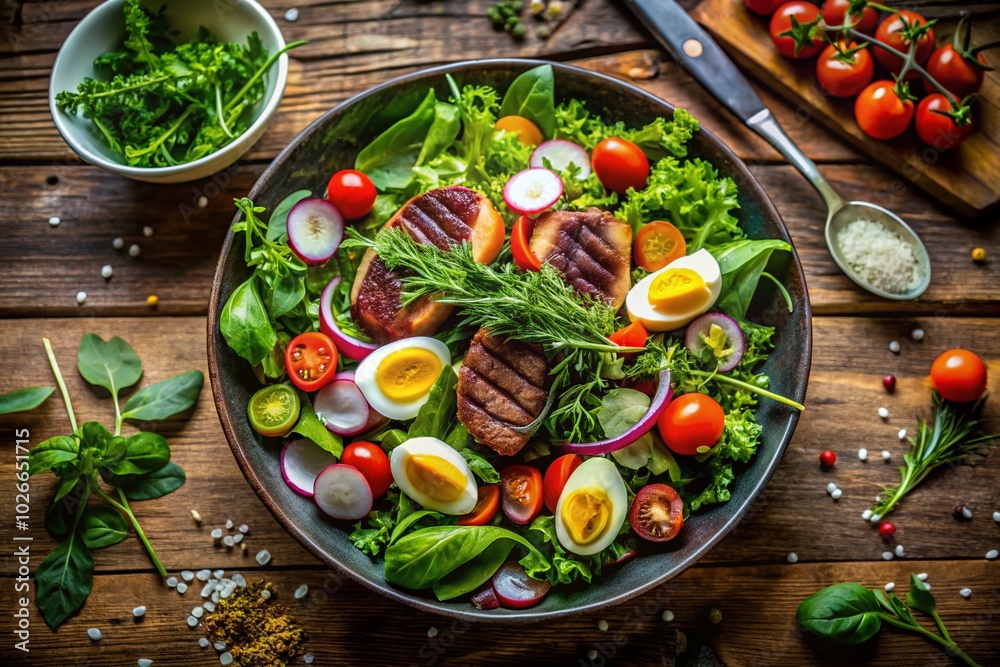 Fresh Meat, Egg, and Greens Salad - Healthy Meal Inspiration for Food Lovers Fresh Meat, Egg, and Greens Salad - Healthy Meal Inspiration for Food Lovers