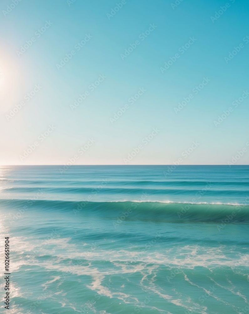 Fototapeta premium Serene Ocean and Sky Under Bright Blue Horizon.
