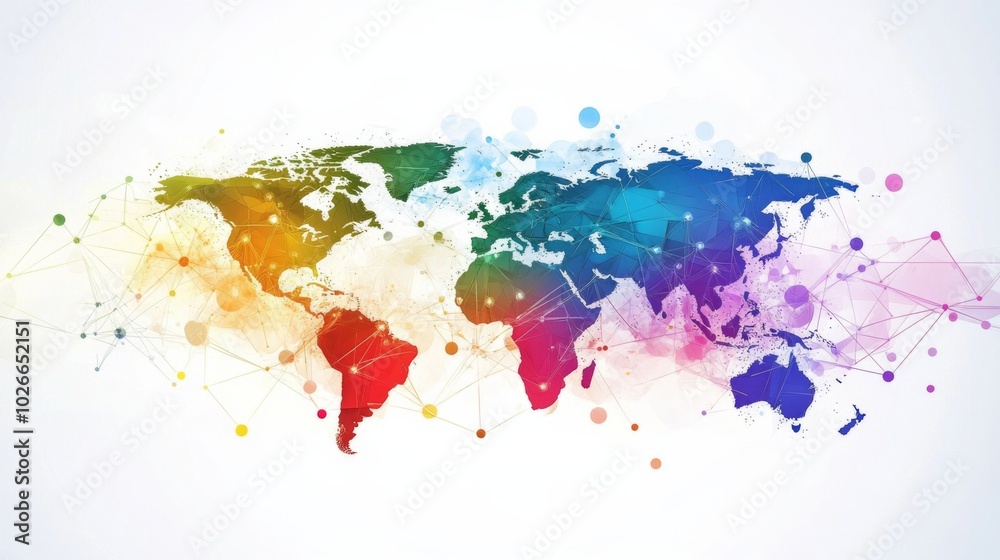 Fototapeta premium White global communication banner featuring a colorful network design, symbolizing connectivity and interaction across diverse platforms. 