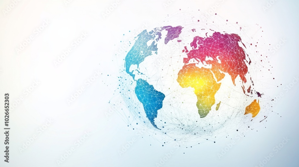 Fototapeta premium White global communication banner featuring a colorful network design, symbolizing connectivity and interaction across diverse platforms. 