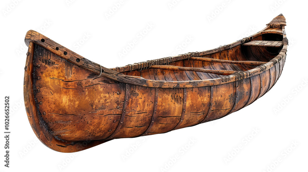 A wooden canoe is sitting on a white background A wooden canoe is sitting on a white background