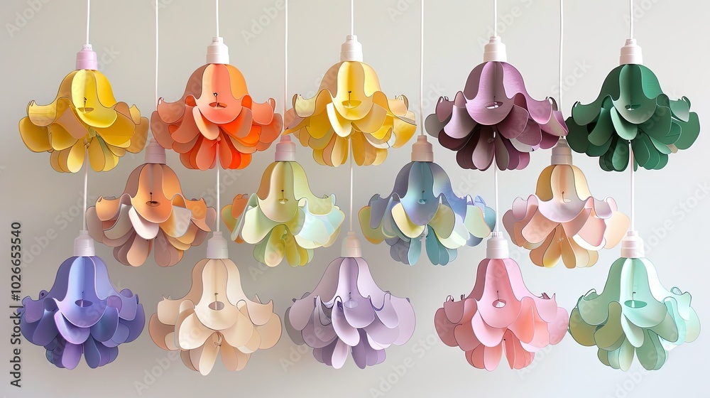 Fototapeta premium A set of colorful light bulbs hanging from strings