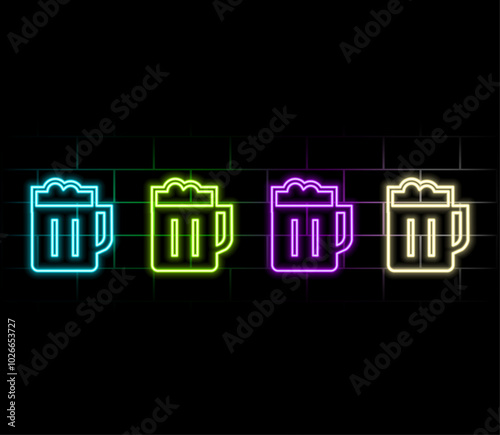 vector neon signs food set. fastfood industry